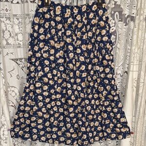 Pendleton Navy and Cream Floral A-Line Skirt